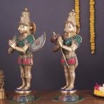 Pure Brass Divine Vahana Pair with Meenakari | Hanuman 21.5" & Garuda 22" | Total 21 kg Sacred Art | Majestic Guardian Murti Set